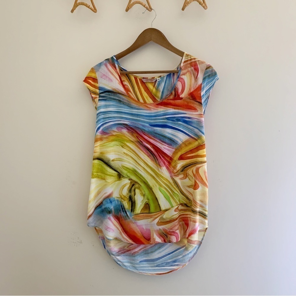 Jams World Daydreamer Watercolor Tunic Blouse Small Hawaiian Vacation